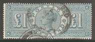 1887 £1 Green lettered K.D.  SG 212  A  Fine Used example