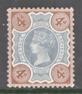 1887 4d Green + Purple Brown variety showing White 4 in 1 corner. SG Spec K33f.  A Fresh Lightly M/M example. 