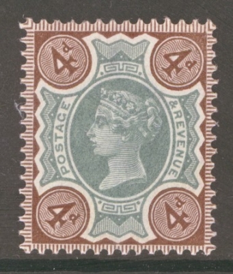 1887 4d Green + Purple Brown variety showing White 4 in all 4 corners. SG Spec K33c. A Superb U/M example