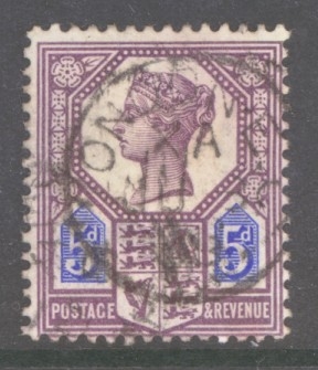 1887 5d Dull Purple + Blue Die 1 SG 207  A Very Fine Used example. Cat £120