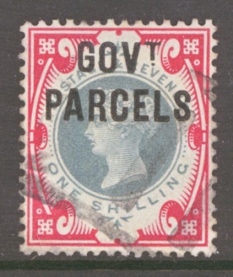 1887 Govt Parcels 1/- Green + Carmine SG O72 A Fine Used example with Good Colour. Cat £275