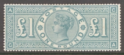 1887 £1 Green SG 212 lettered C.A.  A  Superb Extra Fresh Lightly M/M  example with near Perfect centring. Cat £3,500