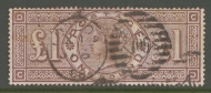 1888 £1 Brown Lilac SG 185 Lettered C.D.  A  Fine Used example with Good Colour. Repaired puncture.  Cat £3000