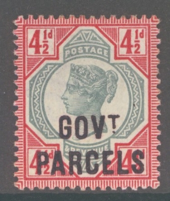 1891 Govt Parcels 4½d Green and Carmine SG 071. A Fresh U/M example with Deep colour