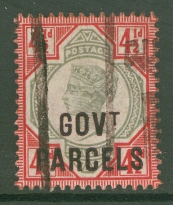 1891 Govt Parcels 4½d Green + Carmine SG 071  A Good Used example. Cat £275
