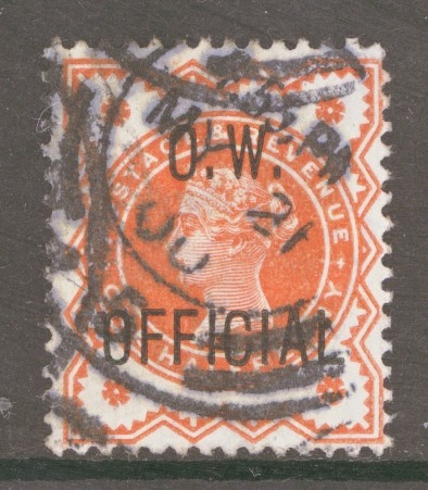 1896 O.W. Official ½d Vermillion SG 031. A Good Used example