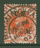 1896 O.W. Official ½d Vermillion SG 031. A Fine Used example