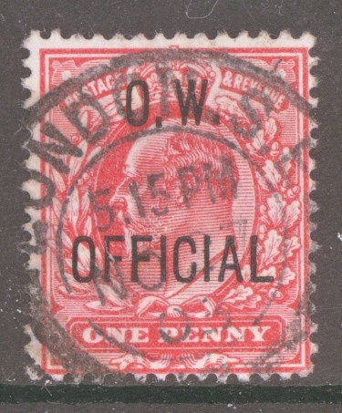 1902 OW Official  1d Scarlet SG 037 A Fine Used example. Cat £180