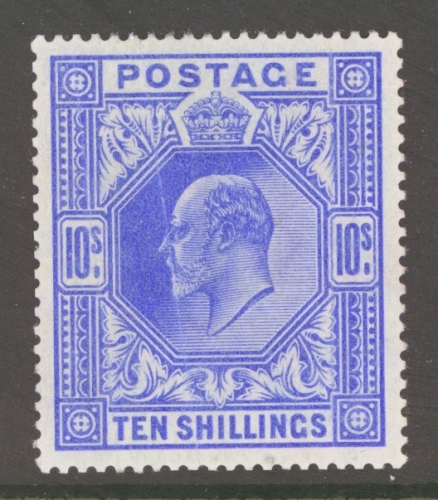 1902 10/- Ultramarine SG 265 A Fresh Unmounted Mint example with Superb Deep Colour. Heavy crease. Cat £2,000