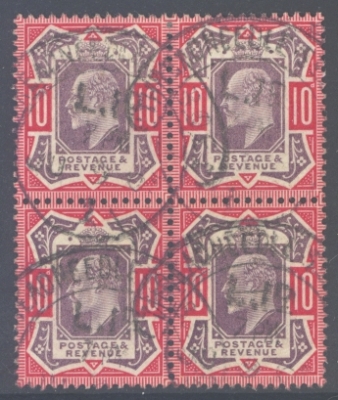 1902 10d Dull Purple and Carmine SG 254 A Fine Used Well Centred block of 4