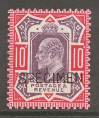 1902 10d Slate Purple + Carmine overprinted Specimen SG 255s  A Superb Fresh lightly M/M example. Cat £700