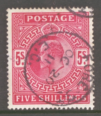 1902 5/- Deep Bright Carmine SG 264 A Very Fine Used example in a Deep Shade