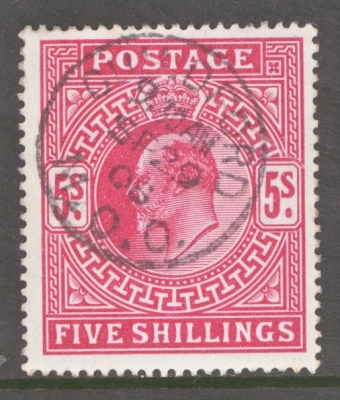 1902 5/- Deep Bright Carmine SG 264 A Superb Used example