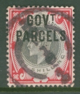 1902 Govt Parcels SG 078 1/- Dull Green + Carmine . A Good Used example. Cat £300