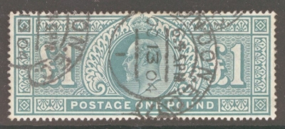 1902 £1 Dull Blue Green SG 266  A Fine Used well centred example neatly cancelled by a London Hooded CDS. Cat £850