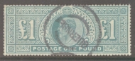 1902 £1 Dull Blue Green SG 266  A Good Used example