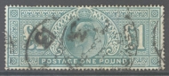 1902 £1 Dull Blue Green SG 266  A Used example with repaired tear