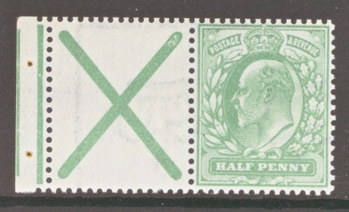 1902 ½d Yellow Green with St Andrews Cross Label SG 218a  A Superb Fresh U/M example with Inverted watermark. Cat £275