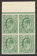 1902 1d Imperf Plate Proof in Green A Fresh marginal Block of 4