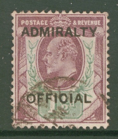 1903 Admiralty Official 1½d Dull Purple + Green SG O103 A Fine Used example leaving clear profile. Cat £150