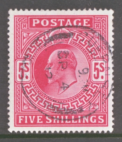 1911 5/- Carmine SG 318. A Very Fine Used Well Centred example in a Deep Shade