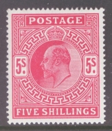 1911 5/- Carmine SG 318 A Fresh Well Centred U/M example with Superb Colour. Cat £875