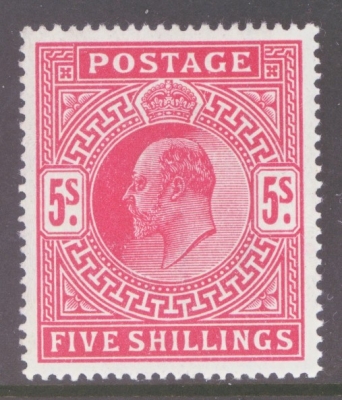 1911 5/- Carmine SG 318 A Fresh Well Centred U/M example with Superb Colour. Cat £875