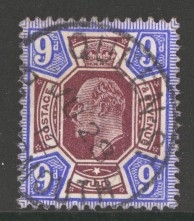 1911 9d Deep Dull Reddish Purple + Deep Bright Blue SG 306a A Superb Used example