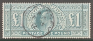 1902 £1 Dull Blue Green SG 266   A Superb Used example. Cat £750+