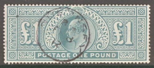 1902 £1 Dull Blue Green SG 266   A Superb Used example. Cat £750+