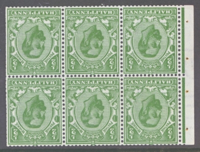 1911 ½d Yellow Green Booklet Pane with Inverted Watermark  SG 324aw  A Fresh U/M pane. Cat £275
