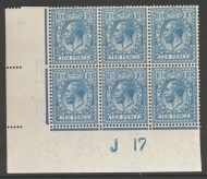 1912 10d Turquoise Blue SG 394. A Fresh U/M corner Control  Block of 6