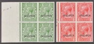 1912 ½d Green + 1d Scarlet Imperf Blocks of 4 overprinted Specimen Type 26. Cat £720