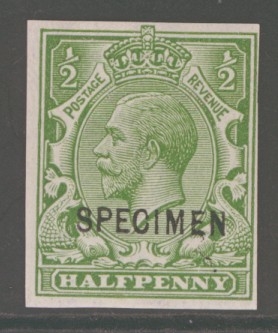 1924 ½d Green SG 418 A Fresh M/M Imperf example overprinted Specimen Type 26