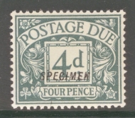 1914 Postage Due 4d Grey Green overprinted Specimen SG D6s  A Fresh U/M example