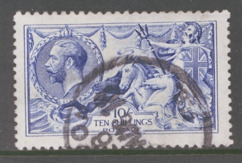 1915 10/- Deep Blue SG 411 A Fine used Well Centred example. Cat £1,000