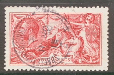 1915 5/- Bright Carmine SG 409 A Very fine Used example. Cat £400