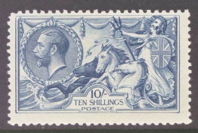 1918 10/- Dull Grey Blue SG 417 A Fresh U/M example. Top left perf slightly short. Cat £850