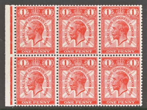 1929 1d PUC Booklet pane of 6 SG 435b  A Fresh Lightly M/M example with Full perfs. Cat £225