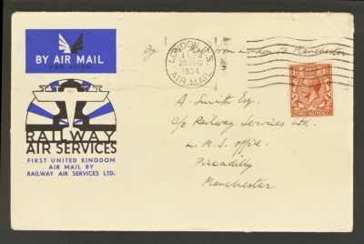 1934 20th Aug 1st UK Air Mail by Railway Air Services Ltd - London - Manchester