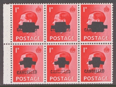 1936 1d Booklet Pane of 6 with Upright Wmk with Cancelled Type 33p.  A Fresh LMM Pane of 6 (4 stamps UM) Cat £425