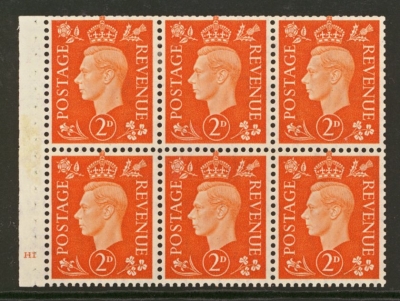 1937 2d Orange Booklet pane with H1 Cyl