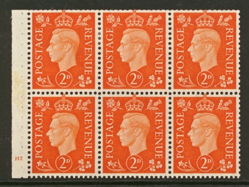 1937 2d Orange Booklet pane with H1 Cyl