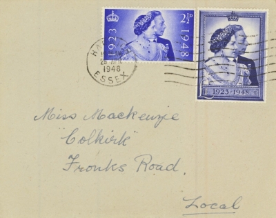1948 Silver Wedding set on a First Day Cover cancelled by a Harwich machine cancel. Reverse flap opened 