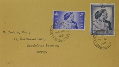 1948 Silver Wedding set on a Neatly Typed  First Day Cover with Carshalton CDS