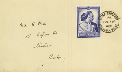 1948 £1 Silver Wedding on neat First Day Cover cancelled by an Amersham CDS