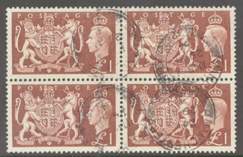 1951 £1 Brown SG 512  A Fine Used Block of 4