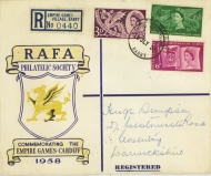 1958 Games set on RAF cover Cancelled by the Hooded Barry Empire Games Village cancel. Scarce cover. Cat £600