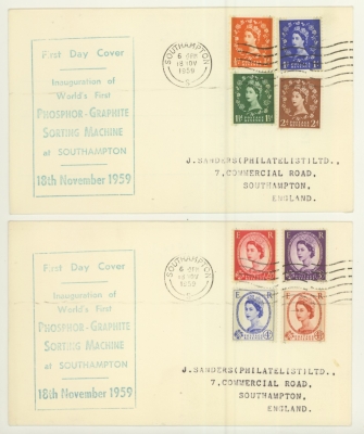 1959 18th Nov Phosphor Graphite set on two illustrated covers with Southampton machine cancels