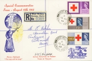 1963 Red Cross phosphor set on First Day Cover with West Wellow CDS Signed by the Vicar. Cat £150+